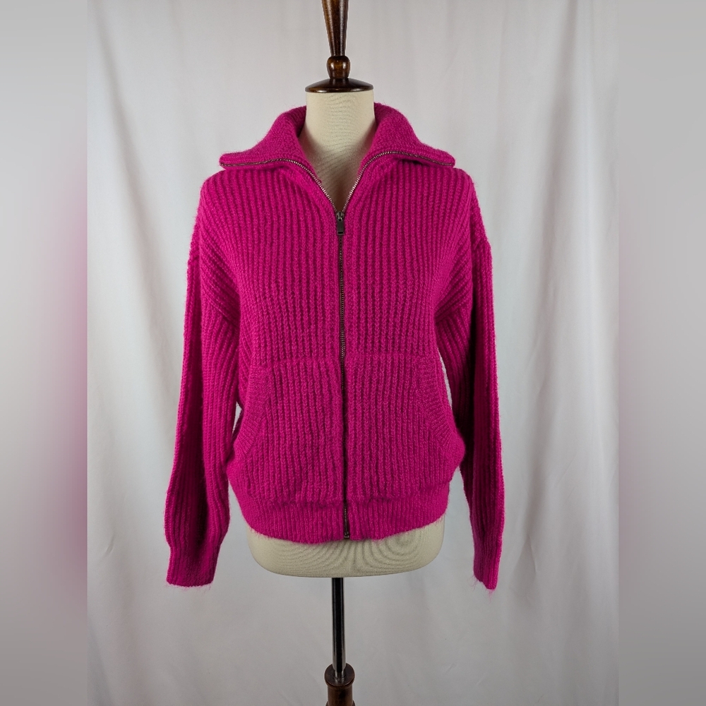 Old Navy Pink Full Zip Cardigan Sweater Spread Collar Pockets Womens Sz Small S